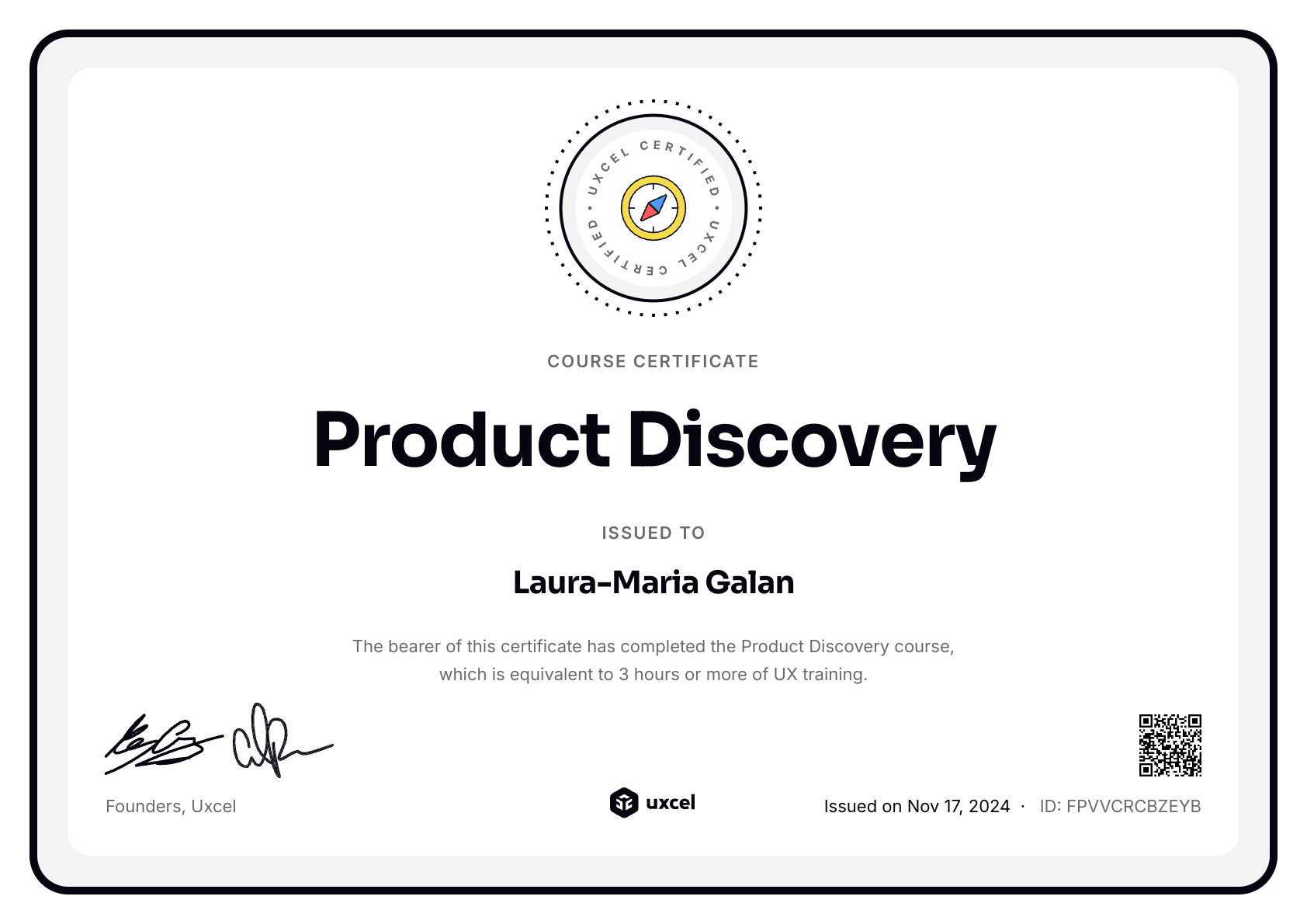 Laura-Maria Galan's certificate